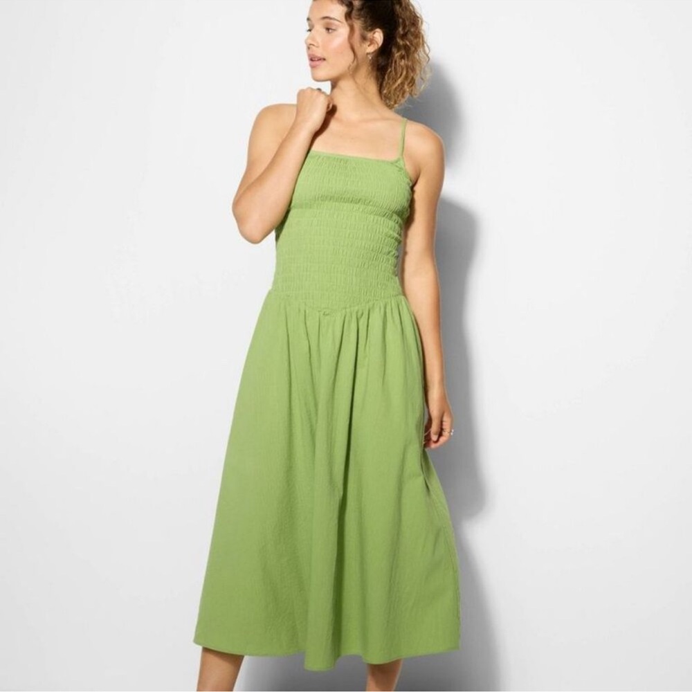 Wild Fable - Women's Dropped Basque Waist Midi A-Line Dress - W Green